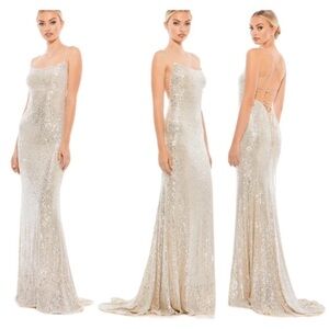 Ieena for Mac Duggal Stretch Sequins Lace‎ Up Back Evening Gown 26269 Sz 2 prom